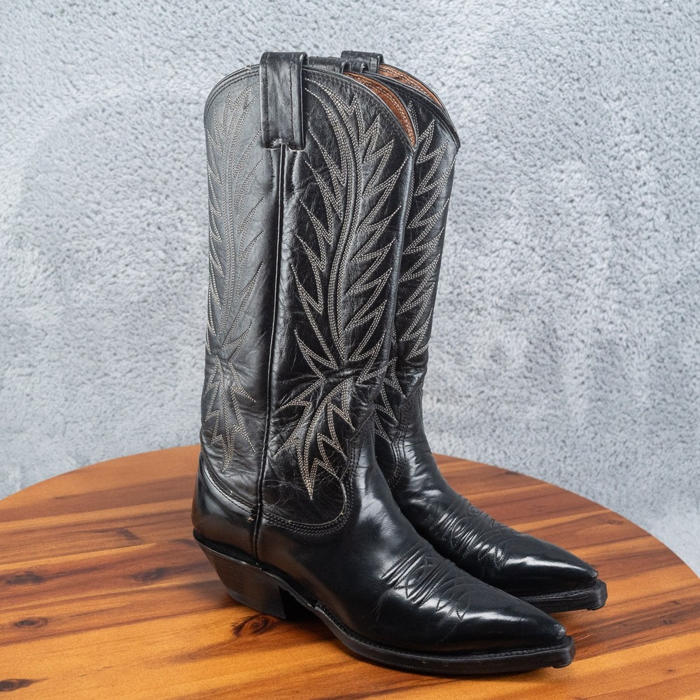 Vtg Nocona Black Leather Pointed Toe Cowboy Boots – Women's 4 B -Made in USA